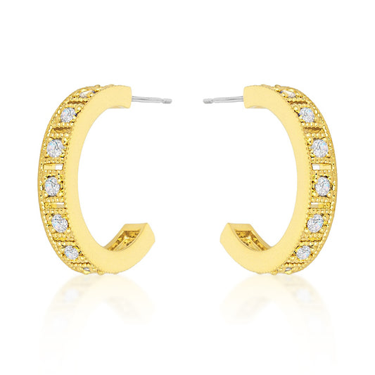 Edmee Gold Milgrain Small Hoop Earrings