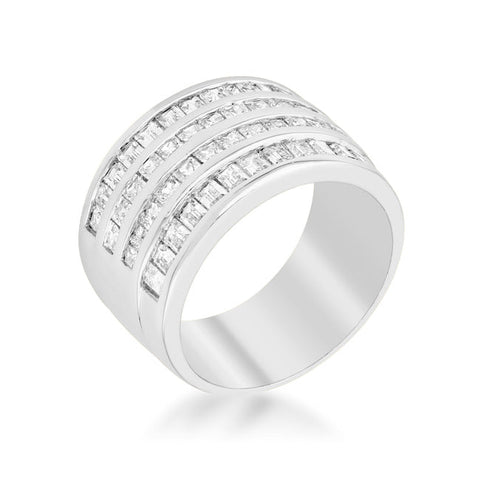 Edmee 4 Row Silver CZ Wide Band Ring | 5ct