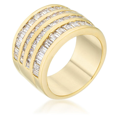 Edmee 4 Row Gold CZ Gold Wide Band Ring | 8ct