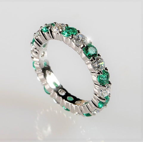 Elizabeth Emerald Green Eternity Stackable Ring | 4ct | Sterling Silver