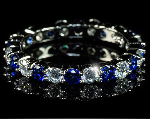 Elizabeth Sapphire Blue Eternity Stackable Ring | 4ct | Sterling Silver