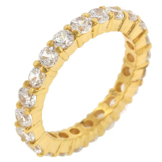 Elizabeth 3mm Round CZ Eternity Gold Ring | 4ct | Sterling Silver