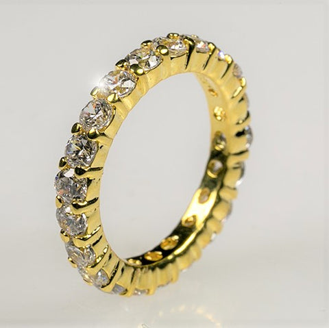 Elizabeth Round CZ Eternity Gold Ring | 4ct | 18k Gold | Sterling Silver