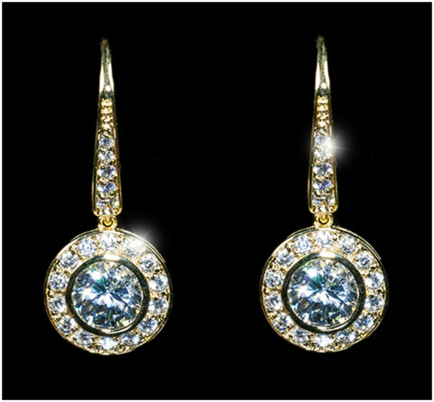 Elsa Round Halo Dangle Gold Earrings | 3ct | Cubic Zirconia | Gold