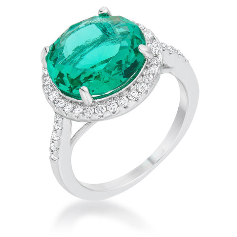 Emie Aqua Green Round Halo Classic Cocktail Ring | 8.5 Carat | Cubic Zirconia