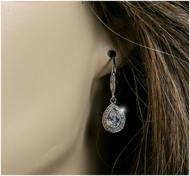 Emily Petite Pear Halo Drop Earrings | 2.5ct