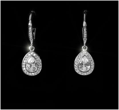 Emily Petite Pear Halo Drop Earrings | 2.5ct
