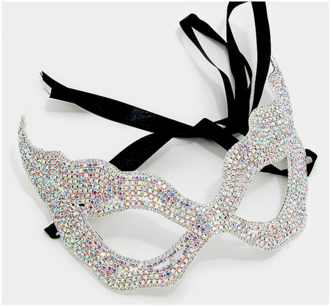 Ena Art Deco Cat Eye Statement Masquerade Mask | Silver | Crystal