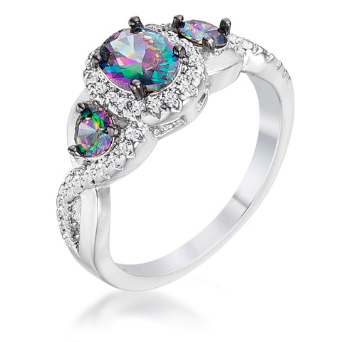 Ercilia Mystic and Clear CZ Three Stone Twisted Ring | 3.2ct