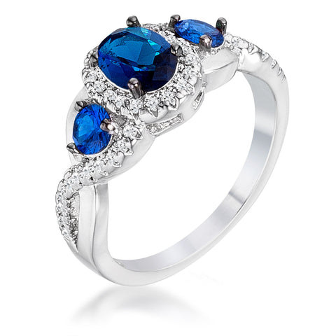Elizabeth Sapphire & Clear CZ Three Stone Twisted Ring | 1.5ct