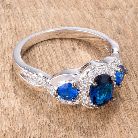 Elizabeth Sapphire & Clear CZ Three Stone Twisted Ring | 1.5ct