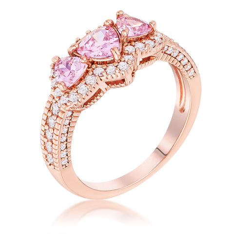 Erin 3-Stone Pink Trillion CZ Halo Ring | 1.7ct