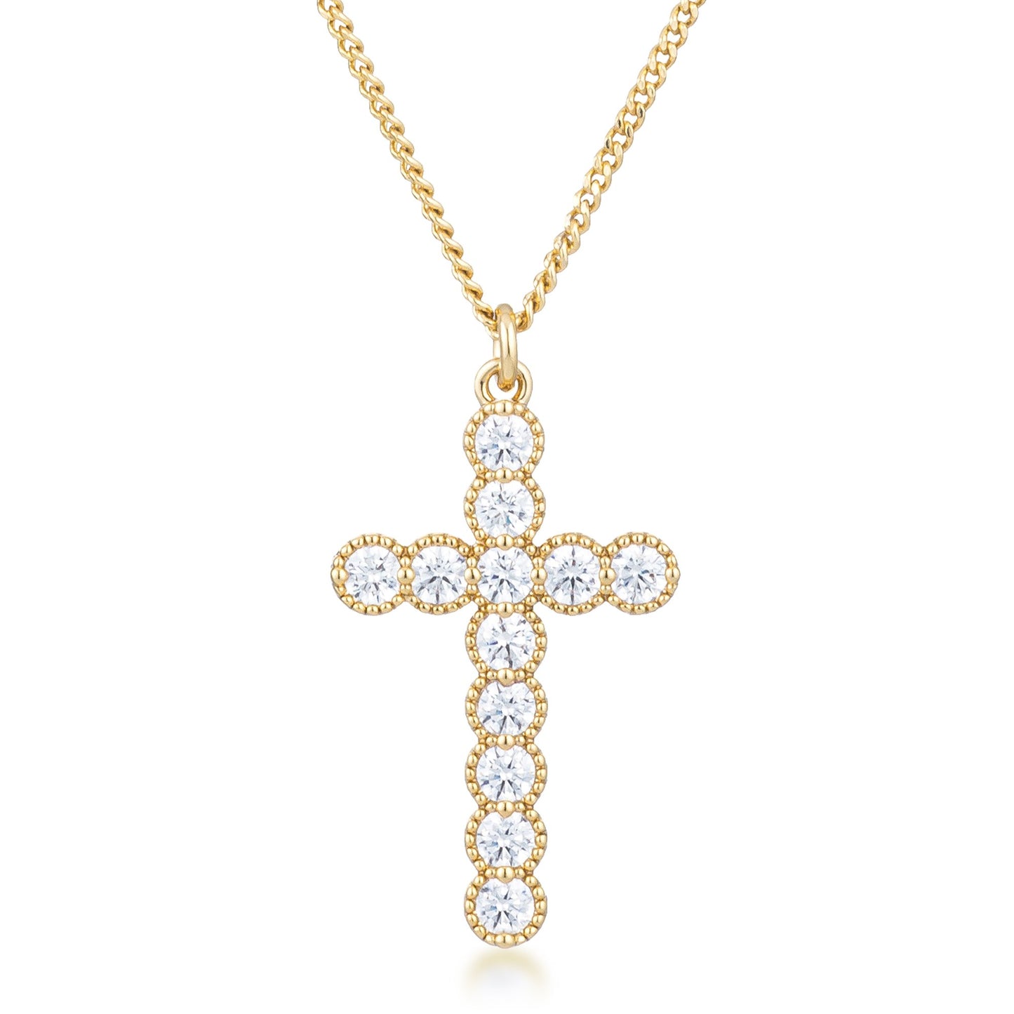 Erin Micro Beaded Rose Gold CZ Cross Pendant