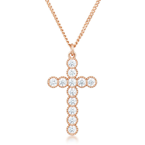 Erin Micro Beaded Gold CZ Cross Pendant