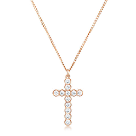 Erin Micro Beaded Gold CZ Cross Pendant