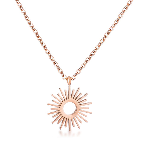 Erma Sunburst Rose Gold Stainless Steel Necklace