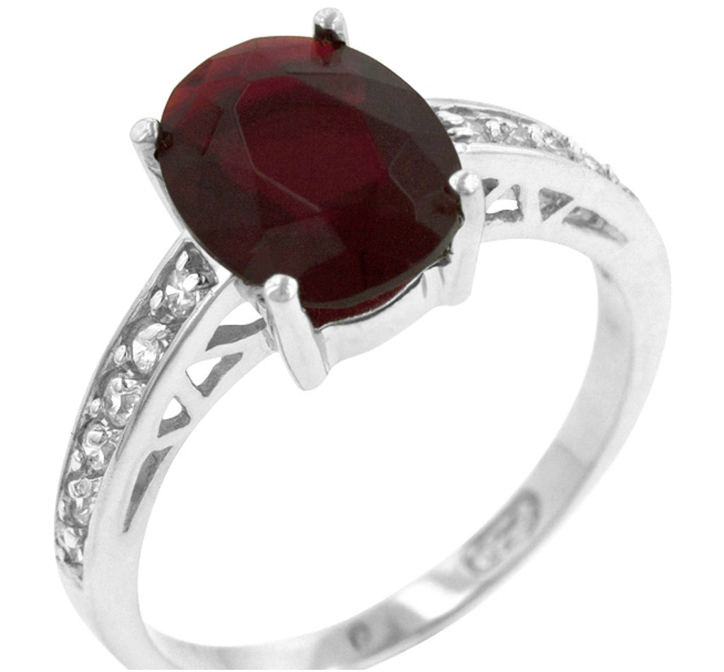 Evelina Ruby Oval Solitaire Engagement Ring | 3ct | Cubic Zirconia | Sterling Silver