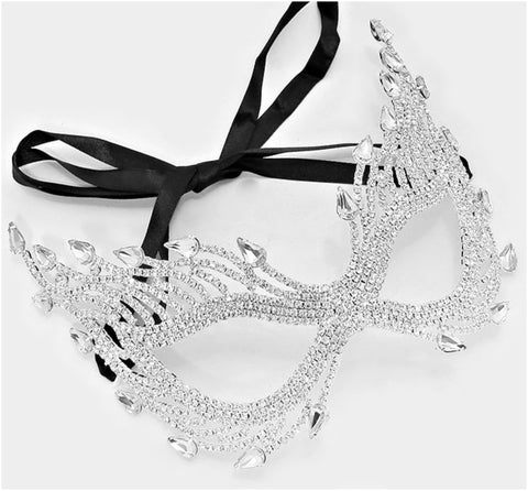 Finola Cat Eye Flame Statement Masquerade Mask | Crystal | Silver