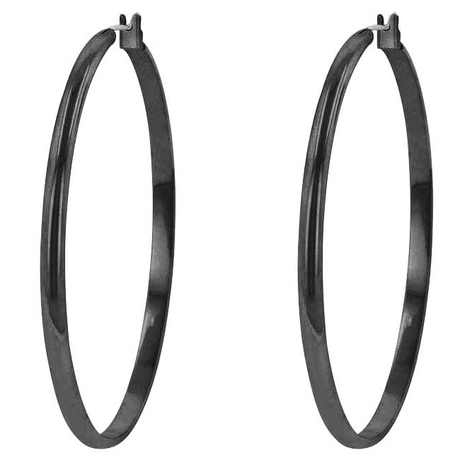 Flavia Black Large Hoop Earrings | 55mm