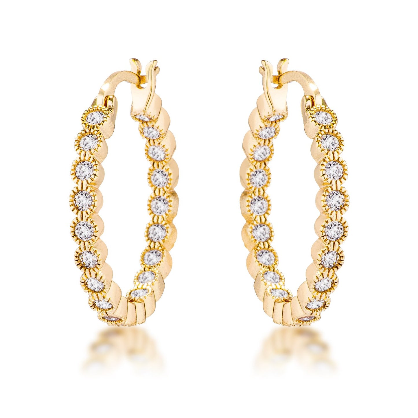 Flo 2.3mm Round CZ Dotted Beze Set Hoop Earrings | 0.5ct