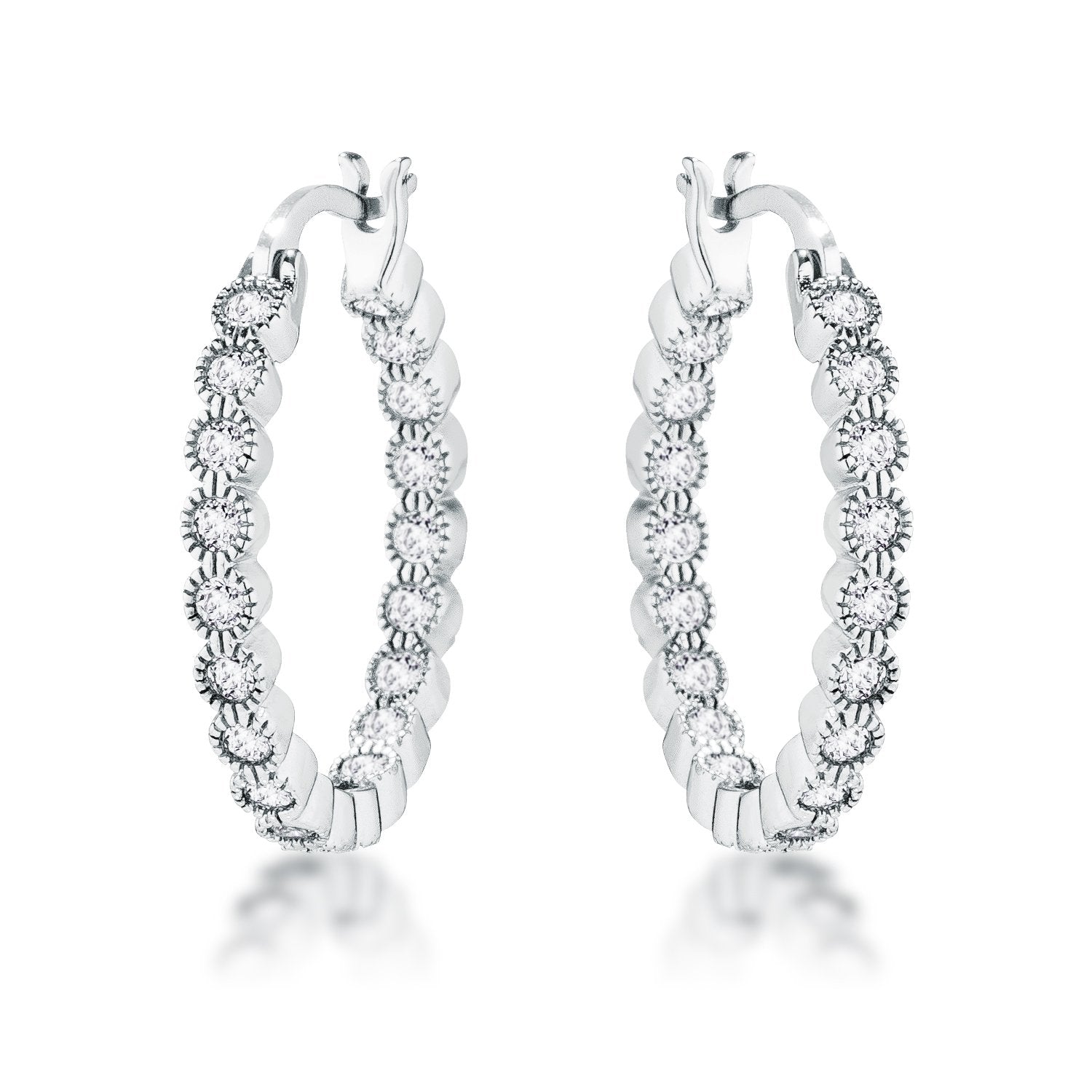 Silver Crystal Hoop Earrings with Princess Cut White Diamond Cubic