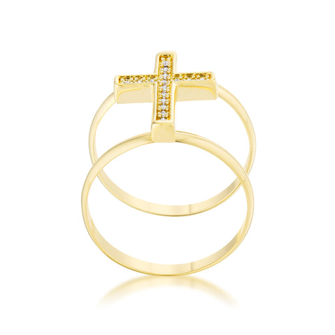 Francis CZ Contemporary Cross Ring | 0.2ct | 18k Gold