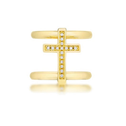 Francis CZ Contemporary Cross Ring | 0.2ct | 18k Gold