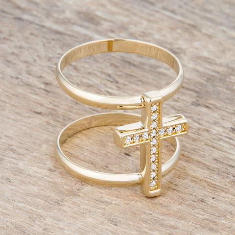 Francis CZ Contemporary Cross Ring | 0.2ct | 18k Gold