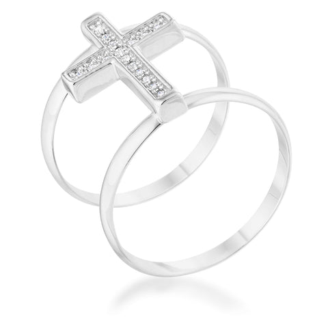 Francis CZ Silver Contemporary Cross Ring | 0.8ct