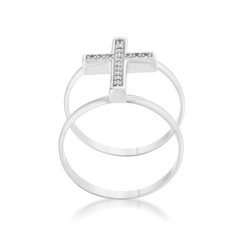 Francis CZ Silver Contemporary Cross Ring | 0.8ct
