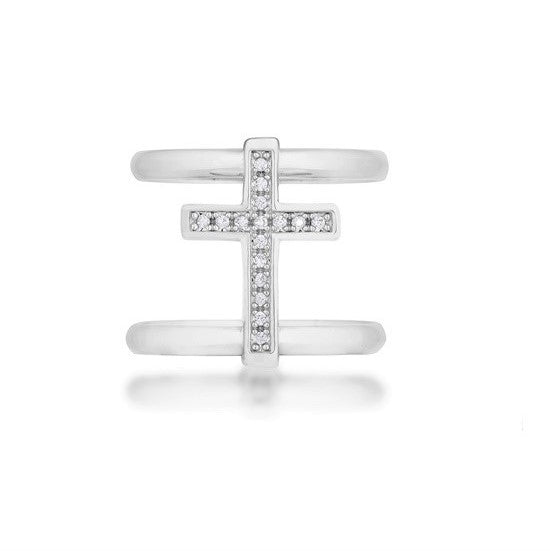 Francis CZ Silver Contemporary Cross Ring | 0.8ct