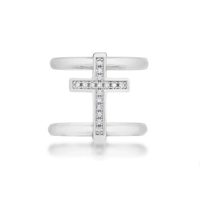 Francis CZ Silver Contemporary Cross Ring | 0.8ct