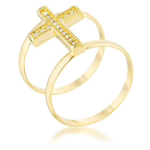 Francis CZ Contemporary Cross Ring | 0.2ct | 18k Gold