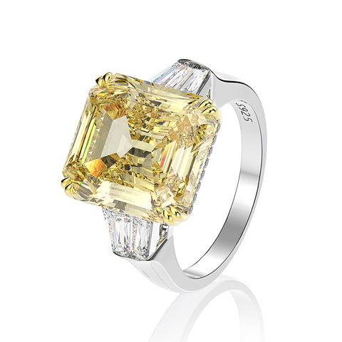 Genevieve 16x14mm Yellow Canary Emerald Cubic Zirconia Engagement Ring | 17ct | Sterling Silver