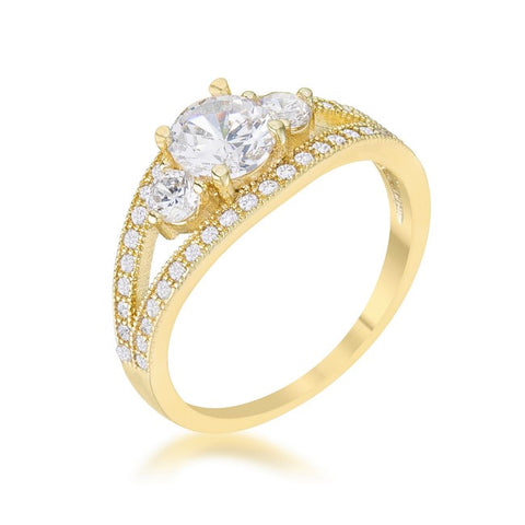 Genna Delicate Three Stone Round CZ Ring | 1.6ct | 14k Gold