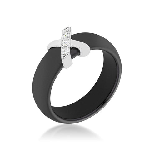 Gloris Black Ceramic X Band Ring | .3 Carat | Cubic Zirconia  | Sterling Silver