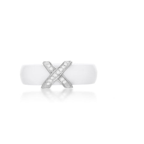 Gloris White Ceramic X BandRing | Sterling Silver
