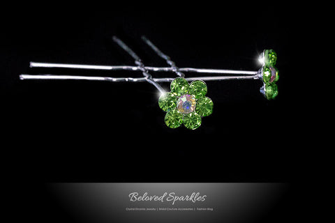Stella-1 Peridot Green Flower Hair Stick Pin | Rhinestone - Beloved Sparkles
 - 1
