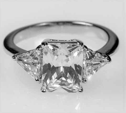 Gretchen 3ct Radiant CZ Three Stone Engagement Ring  | 4.5ct | Sterling Silver