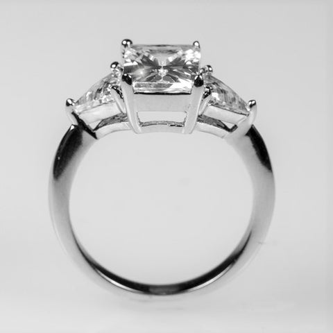 Gretchen 3ct Radiant CZ Three Stone Engagement Ring  | 4.5ct | Sterling Silver