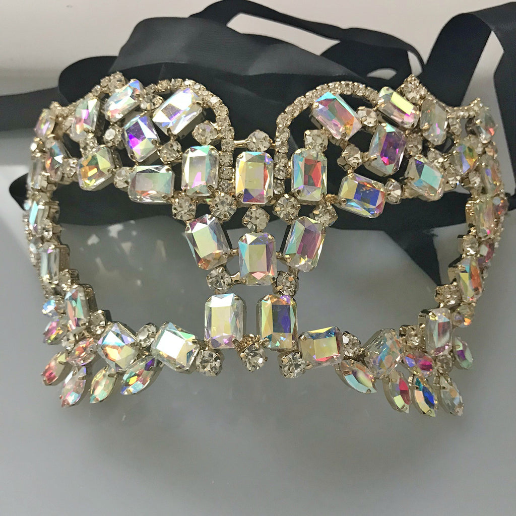 Gusta Radiant Cluster Statement Masquerade Mask | AB Crystal | Gold