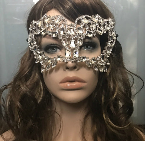 Gusta Radiant Cluster Statement Masquerade Mask | Crystal | Silver