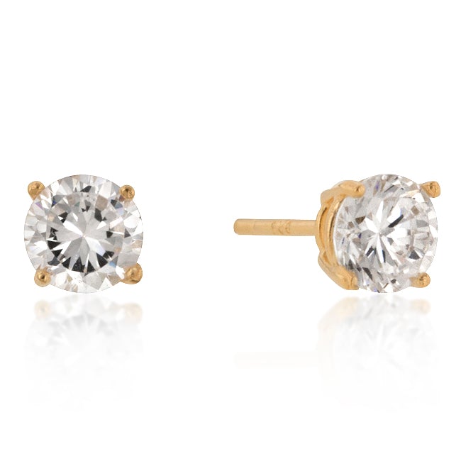 Haley 6mm Round CZ Gold Stud Earrings  | 0.9ct | Sterling Silver