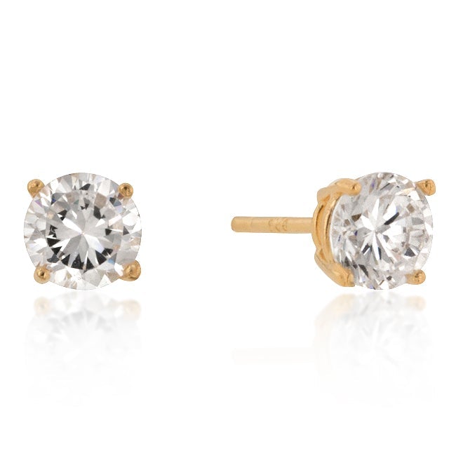 Haley 5mm Round CZ Gold Stud Earrings | 0.5ct | Sterling Silver