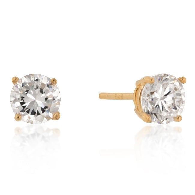 Haley Round Cut Gold Stud Earrings – 5mm  | 0.75ct | Sterling Silver