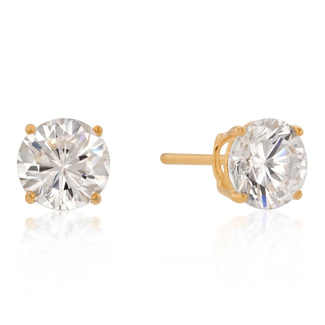 Haley Round Cut Gold Stud Earrings – 7mm  | 2ct | Sterling Silver
