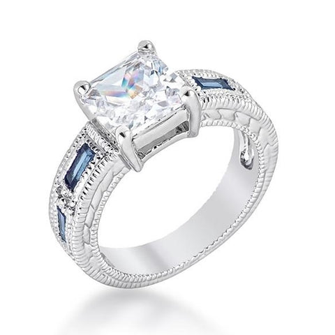 Halle 3ct Princess Cut Sapphire Baguette  Engagement Ring | 4ct