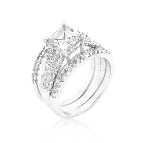 Hana 1.25ct Princess Three Band Engagement Wedding Set | 3.5ct