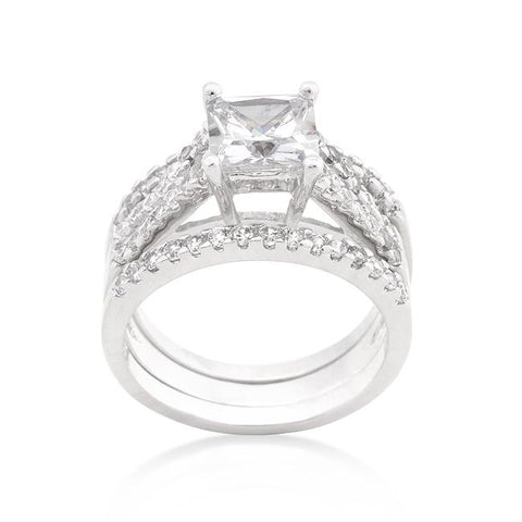 Hana 1.25ct Princess Three Band Engagement Wedding Set | 3.5ct