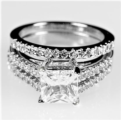Hana 1.25ct Princess Three Band Engagement Wedding Set | 3.5ct